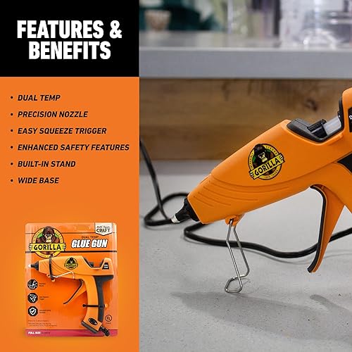 GORILLA DUAL TEMP HOT GLUE GUN WITH PRECISION NOZZLE, EASY SQUEEZE TRIGGER - 1 PACK