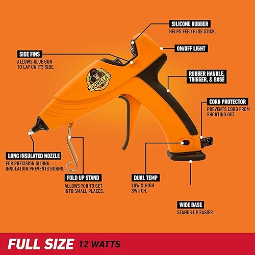 GORILLA DUAL TEMP HOT GLUE GUN WITH PRECISION NOZZLE, EASY SQUEEZE TRIGGER - 1 PACK