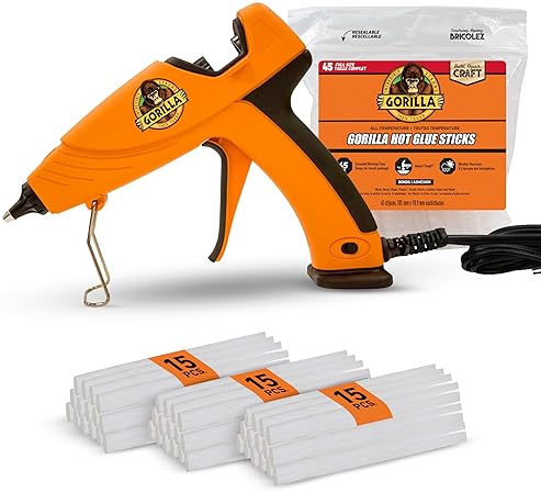 GORILLA FULL SIZE HOT GLUE GUN KIT WITH 45 STICKS DUAL TEMP, PRECISION NOZZLE, EASY SQUEEZE