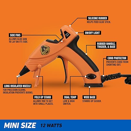 GORILLA MINI HOT GLUE GUN KIT WITH 75 STICKS DUAL TEMP, PRECISION NOZZLE, EASY SQUEEZE TRIGGER