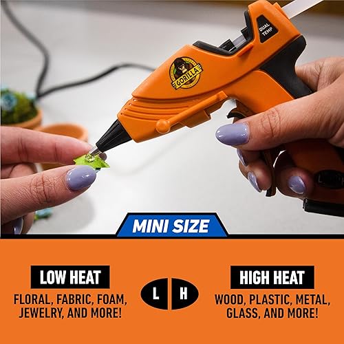 GORILLA MINI HOT GLUE GUN KIT WITH 75 STICKS DUAL TEMP, PRECISION NOZZLE, EASY SQUEEZE TRIGGER