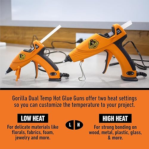 GORILLA MINI HOT GLUE GUN KIT WITH 75 STICKS DUAL TEMP, PRECISION NOZZLE, EASY SQUEEZE TRIGGER