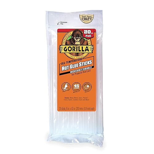 GORILLA CLEAR HOT GLUE STICKS 8 X 0.43 20 COUNT ALL TEMPERATURE SAFE, EXTENDED WORK TIME