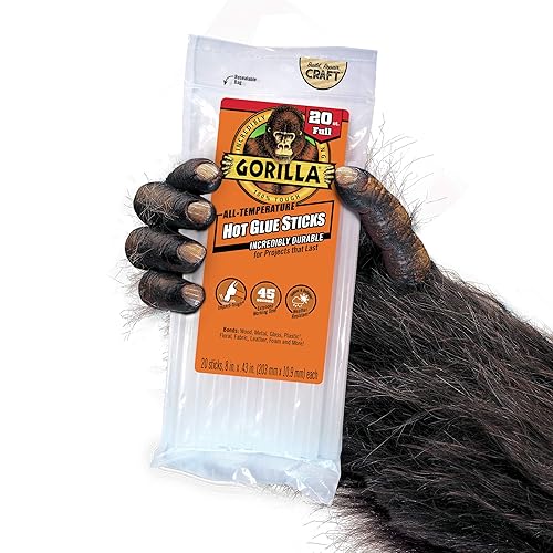 GORILLA CLEAR HOT GLUE STICKS 8 X 0.43 20 COUNT ALL TEMPERATURE SAFE, EXTENDED WORK TIME
