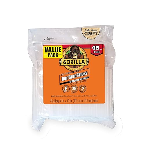 GORILLA CLEAR HOT GLUE STICKS 4 X 0.43 45 COUNT SAFE ALL TEMPERATURES, EXTENDED WORK TIME