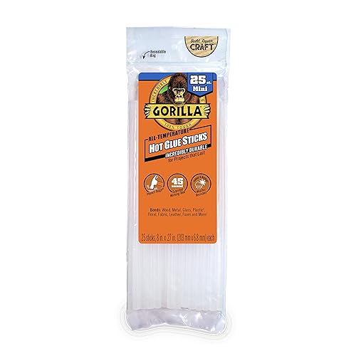 GORILLA CLEAR MINI HOT GLUE STICKS 8 X 0.27 25 COUNT SAFE, EXTENDED WORKING TIME
