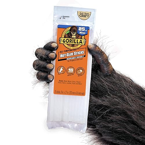 GORILLA CLEAR MINI HOT GLUE STICKS 8 X 0.27 25 COUNT SAFE, EXTENDED WORKING TIME