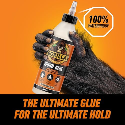 GORILLA ULTIMATE WATERPROOF WOOD GLUE 18OZ NATURAL COLOR - INDOOR OUTDOOR USE, 1 PACK