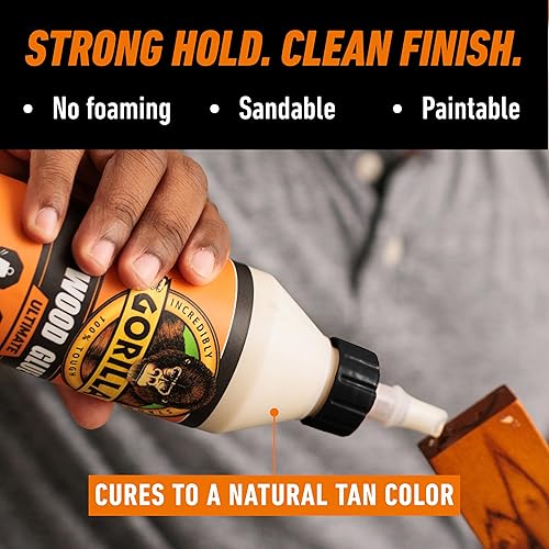 GORILLA ULTIMATE WATERPROOF WOOD GLUE 18OZ NATURAL COLOR - INDOOR OUTDOOR USE, 1 PACK