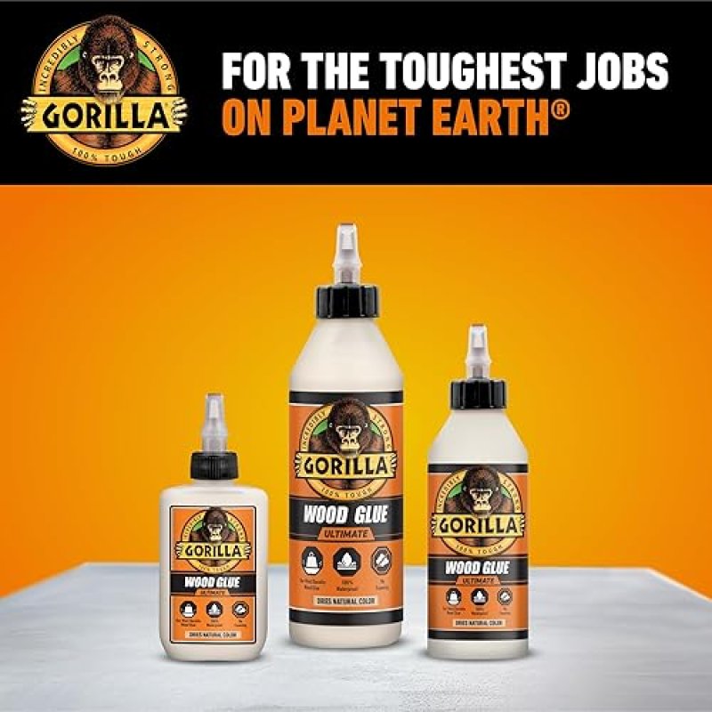 GORILLA ULTIMATE WATERPROOF WOOD GLUE 18OZ NATURAL COLOR - INDOOR OUTDOOR USE, 1 PACK