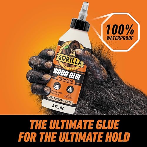 GORILLA ULTIMATE WATERPROOF WOOD GLUE 8OZ NATURAL COLOR INDOOR OUTDOOR WOOD REPAIR