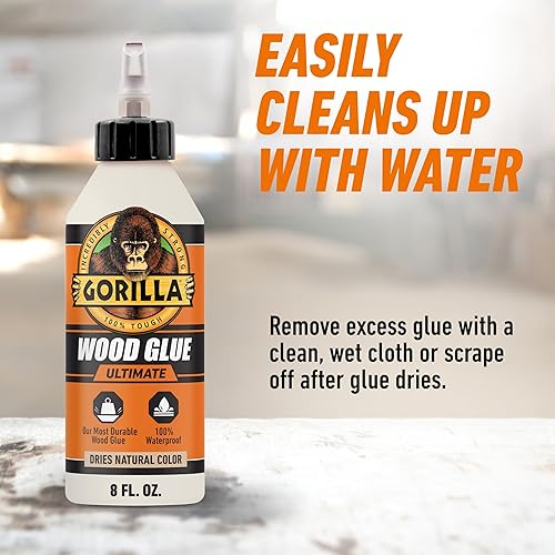 GORILLA ULTIMATE WATERPROOF WOOD GLUE 8OZ NATURAL COLOR INDOOR OUTDOOR WOOD REPAIR