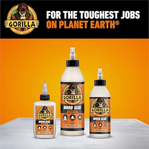 GORILLA ULTIMATE WATERPROOF WOOD GLUE 8OZ NATURAL COLOR INDOOR OUTDOOR WOOD REPAIR
