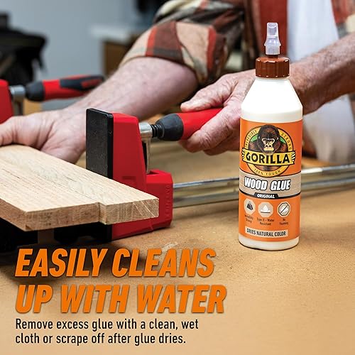 GORILLA WOOD GLUE 18 OZ BOTTLE NATURAL WOOD COLOR STRONG ADHESIVE FOR WOOD PROJECTS PACK OF 1