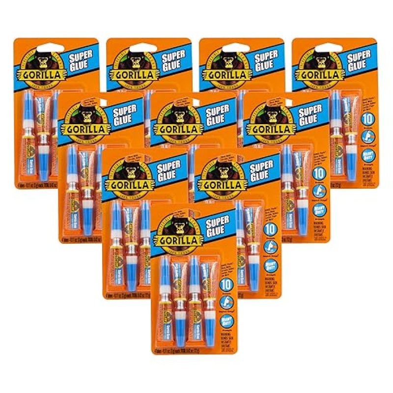 GORILLA SUPER GLUE CLEAR, 4 X 3G TUBES, PACK OF 10 FAST-SETTING ALL-PURPOSE ADHESIVE