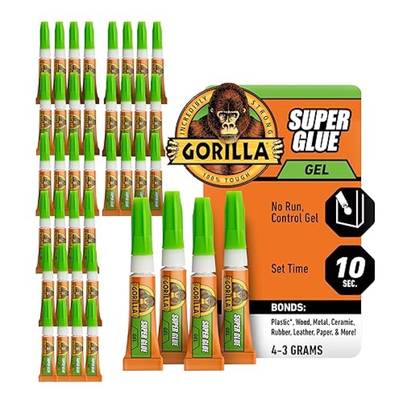 GORILLA SUPER GLUE GEL CLEAR, FAST SETTING, 4 X 3G TUBES, PACK OF 10 ALL PURPOSE REPAIR