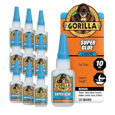 GORILLA SUPER GLUE CLEAR 20G PACK OF 10 FAST SETTING, ALL-PURPOSE ADHESIVE FOR REPAIRS
