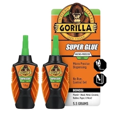 GORILLA MICRO PRECISE SUPER GLUE GEL 5.5G PACK OF 2 FAST SETTING, CLEAR, ANTI-CLOG CAP