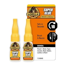 GORILLA SUPER GLUE 12G PACK OF 2 WITH BRUSH NOZZLE, CLEAR FAST-SETTING ALL-PURPOSE ADHESIVE