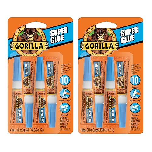 GORILLA SUPER GLUE CLEAR, FAST SETTING, 4 TUBES X 3G PACK OF 2 ALL PURPOSE ADHESIVE