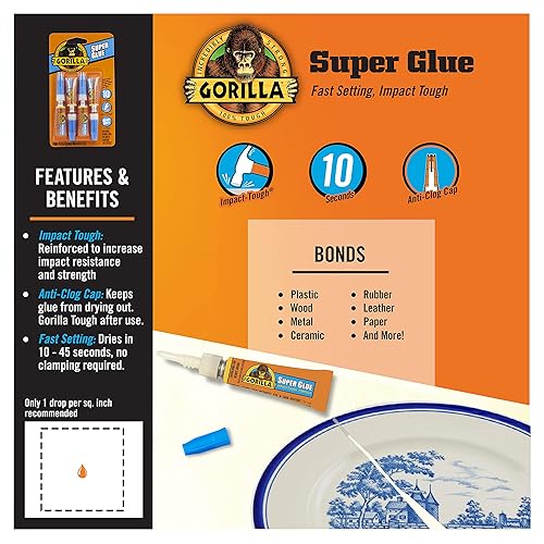 GORILLA SUPER GLUE CLEAR, FAST SETTING, 4 TUBES X 3G PACK OF 2 ALL PURPOSE ADHESIVE