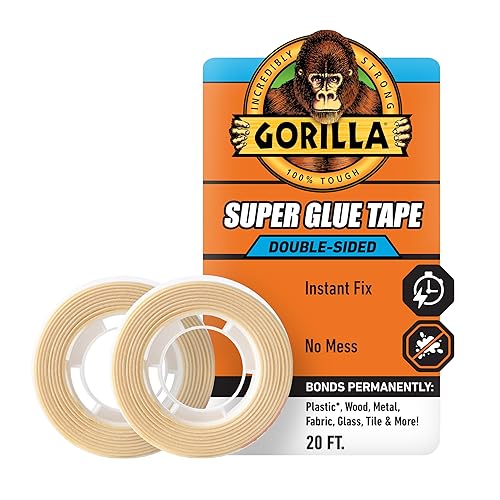 GORILLA SUPER GLUE DOUBLE SIDED TAPE, CLEAR, HIGH TACK, PERMANENT, 5 8IN X 20FT, 2 PACK