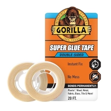 GORILLA SUPER GLUE DOUBLE SIDED TAPE, CLEAR, HIGH TACK, PERMANENT, 5 8IN X 20FT, 2 PACK