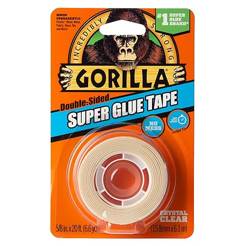 GORILLA SUPER GLUE DOUBLE SIDED TAPE, CLEAR, HIGH TACK, PERMANENT, 5 8IN X 20FT, 2 PACK