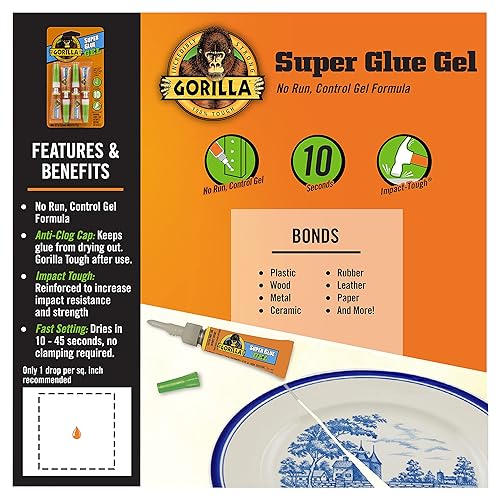 GORILLA SUPER GLUE GEL CLEAR, 4 X 3G TUBES 2 PACK FAST-SETTING ALL-PURPOSE ADHESIVE