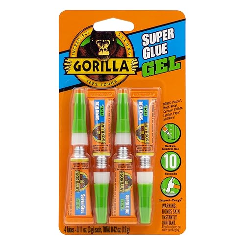 GORILLA SUPER GLUE GEL CLEAR, 4 X 3G TUBES 2 PACK FAST-SETTING ALL-PURPOSE ADHESIVE