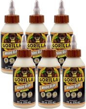 GORILLA ULTIMATE WATERPROOF WOOD GLUE 8OZ NATURAL COLOR, PACK OF 6 FOR INDOOR OUTDOOR USE
