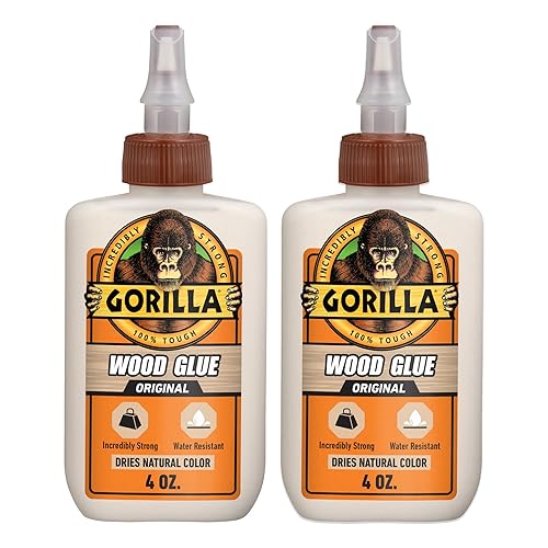 GORILLA WOOD GLUE 4OZ PACK OF 2 - NATURAL COLOR, WATER RESISTANT FOR INDOOR OUTDOOR USE