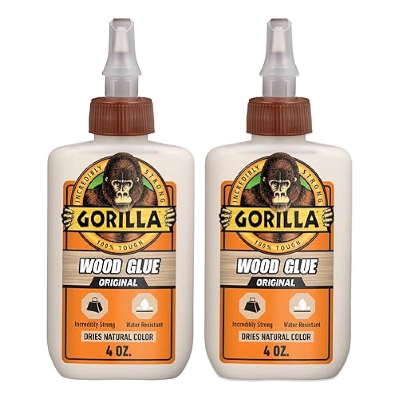 GORILLA WOOD GLUE 4OZ PACK OF 2 - NATURAL COLOR, WATER RESISTANT FOR INDOOR OUTDOOR USE