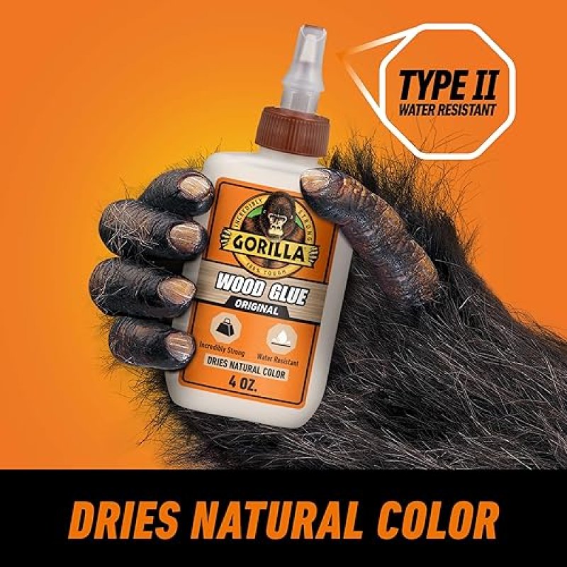 GORILLA WOOD GLUE 4OZ PACK OF 2 - NATURAL COLOR, WATER RESISTANT FOR INDOOR OUTDOOR USE