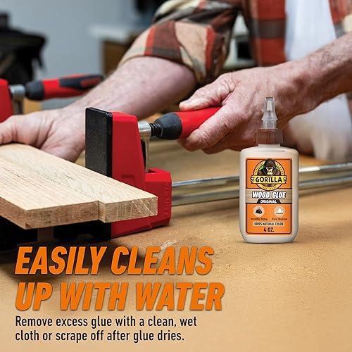 GORILLA WOOD GLUE 4OZ PACK OF 2 - NATURAL COLOR, WATER RESISTANT FOR INDOOR OUTDOOR USE