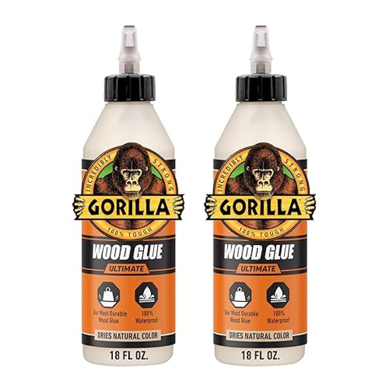 GORILLA ULTIMATE WATERPROOF WOOD GLUE 18OZ PACK OF 2 NATURAL COLOR FOR INDOOR OUTDOOR USE