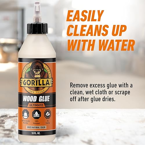 GORILLA ULTIMATE WATERPROOF WOOD GLUE 18OZ PACK OF 2 NATURAL COLOR FOR INDOOR OUTDOOR USE