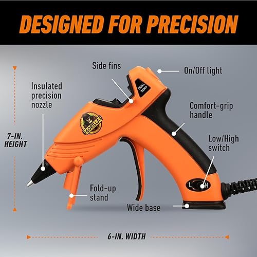 GORILLA MINI HOT GLUE GUN KIT WITH 30 STICKS DUAL TEMP, PRECISION NOZZLE, EASY SQUEEZE TRIGGER