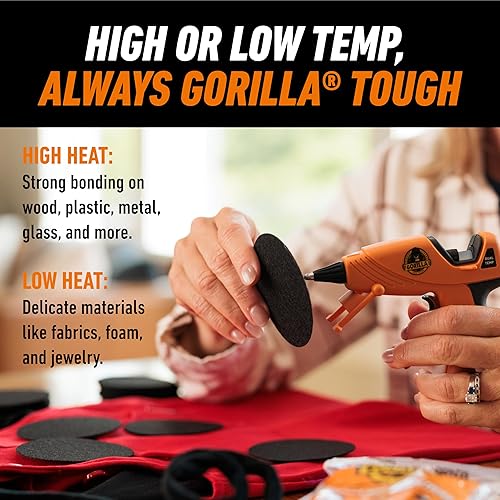 GORILLA MINI HOT GLUE GUN KIT WITH 30 STICKS DUAL TEMP, PRECISION NOZZLE, EASY SQUEEZE TRIGGER