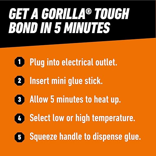 GORILLA MINI HOT GLUE GUN KIT WITH 30 STICKS DUAL TEMP, PRECISION NOZZLE, EASY SQUEEZE TRIGGER