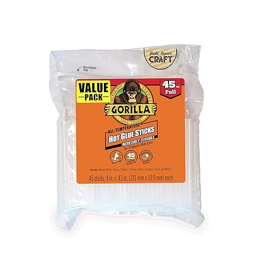 GORILLA CLEAR HOT GLUE STICKS 4 X 0.43 45 COUNT PACK OF 4 - ALL TEMPERATURE SAFE