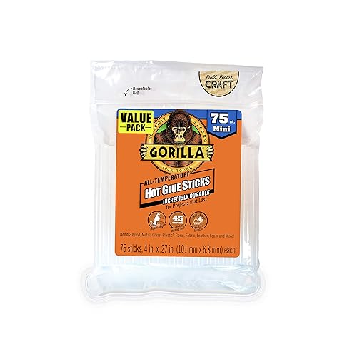 GORILLA CLEAR MINI HOT GLUE STICKS 4 X 0.27, 75 COUNT PACK OF 6, ALL-TEMPERATURE SAFE