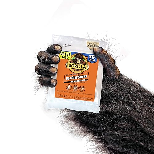 GORILLA CLEAR MINI HOT GLUE STICKS 4 X 0.27, 75 COUNT PACK OF 2 ALL TEMPERATURE SAFE