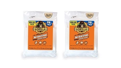 GORILLA CLEAR MINI HOT GLUE STICKS 4 X 0.27, 75 COUNT PACK OF 2 ALL TEMPERATURE SAFE
