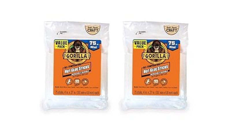 GORILLA CLEAR MINI HOT GLUE STICKS 4 X 0.27, 75 COUNT PACK OF 2 ALL TEMPERATURE SAFE