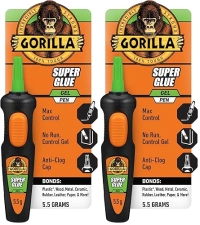 GORILLA SUPER GLUE GEL PEN 5.5G PACK OF 2 STRONG, PRECISE ADHESIVE FOR REPAIRS