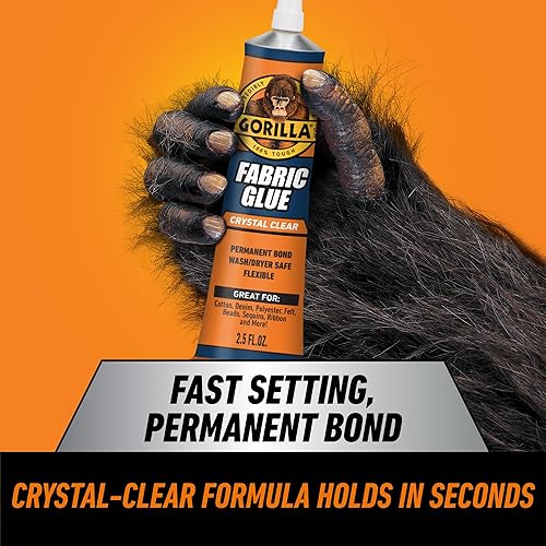 GORILLA FABRIC GLUE 2.5OZ PACK OF 3 WATERPROOF, NO SEW, WASHER DRYER SAFE, CLEAR BOND