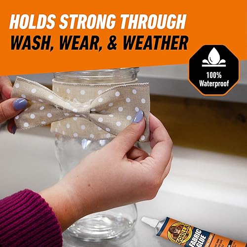 GORILLA FABRIC GLUE 2.5OZ PACK OF 3 WATERPROOF, NO SEW, WASHER DRYER SAFE, CLEAR BOND