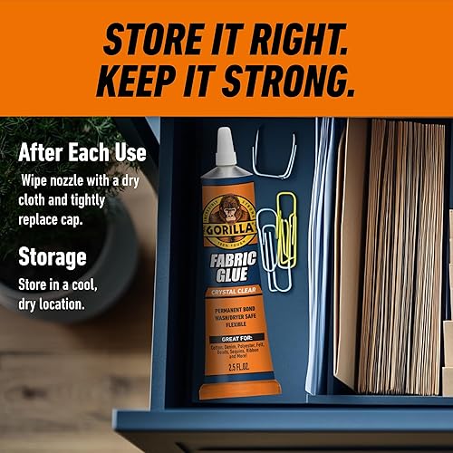 GORILLA FABRIC GLUE 2.5OZ PACK OF 3 WATERPROOF, NO SEW, WASHER DRYER SAFE, CLEAR BOND