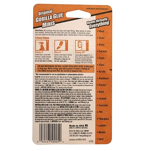GORILLA ORIGINAL WATERPROOF POLYURETHANE GLUE, BROWN, 4 X 3G TUBES, PACK OF 6 ALL PURPOSE